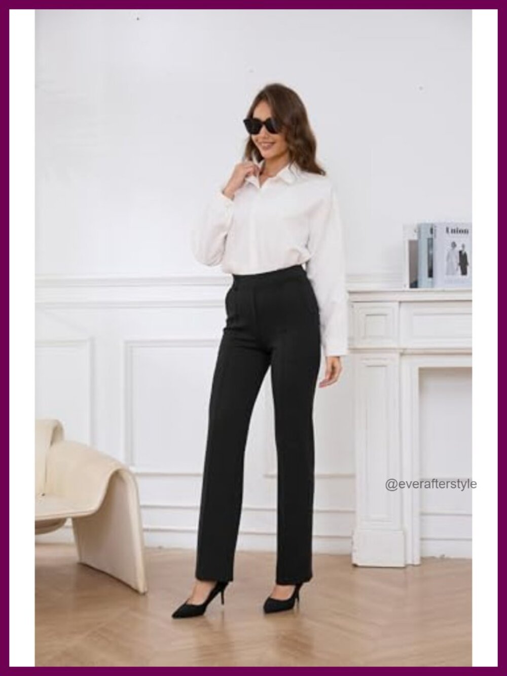 Women's Straight Leg Dress Yoga Pants Stretchy Pull On Work Slacks Pockets - Picture 4 of 5